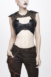 Brown Back Lace Up Raglan Sleeve Chest Hollow Loop Women's Punk Corset